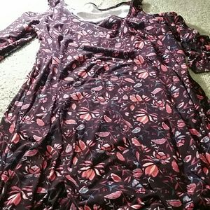 Burgendy floral cold shoulder dress